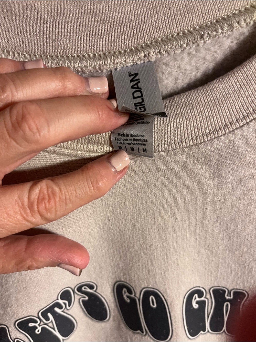 Gildan Beige Crewneck Sweatshirt with 'Let’s Go Ghouls' Skeleton Graphic - Picture 5 of 6